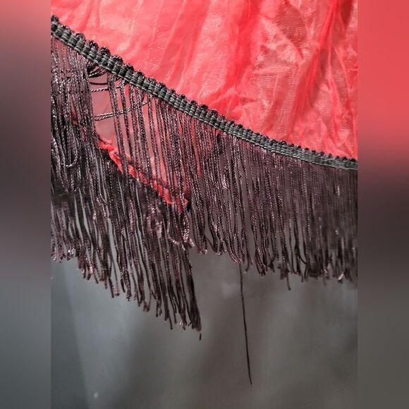 VINTAGE EXOTIQUE OF NEW YORK RED AND BLACK LACE AND FRINGE BURLESQUE LINGERIE - Picture 7 of 8